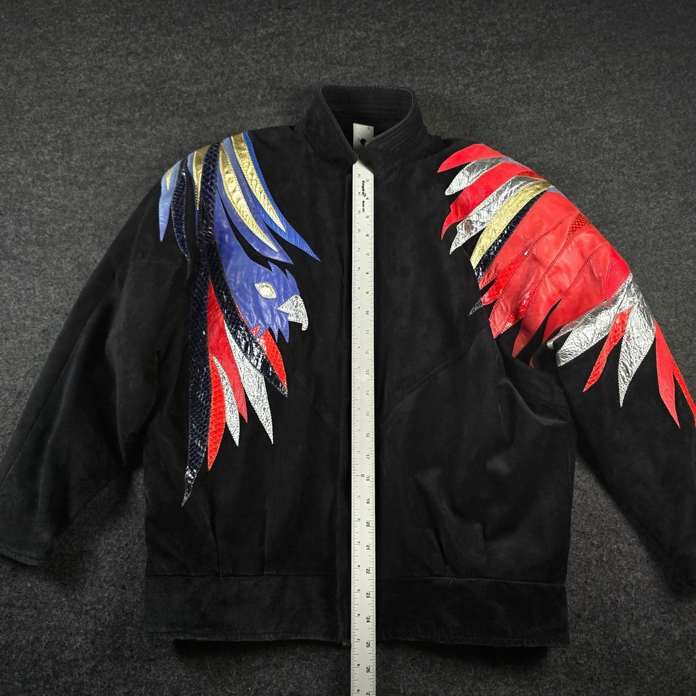 Augustina Taos Suede Leather Jacket Bird Snakeskin Southwest Black Women's L - Picture 6 of 15